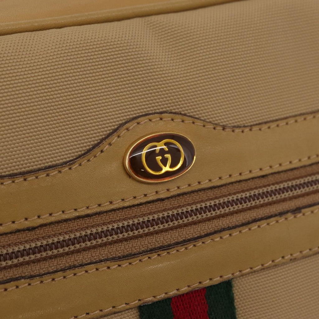 GUCCI Web Sherry Line Shoulder Bag Canvas Beige Gold Tone 010 378 Auth bs37760