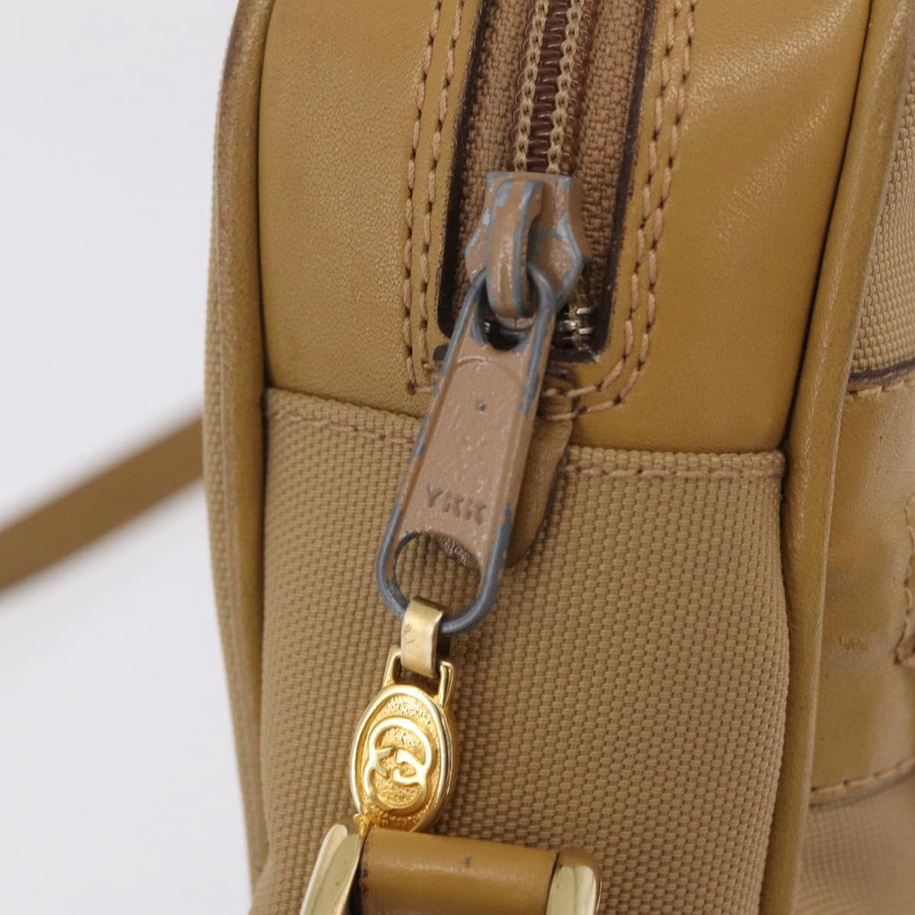 GUCCI Web Sherry Line Shoulder Bag Canvas Beige Gold Tone 010 378 Auth bs37760