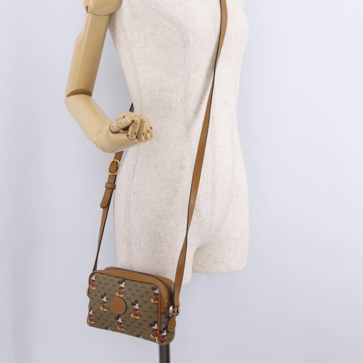 GUCCI x Disney MicroGG Mickey Mouse Shoulder Bag PVC Beige Gold Auth bs37790