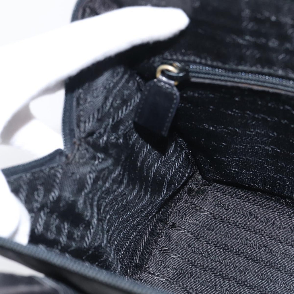 PRADA Hand Bag Nylon Black Silver Auth bs37868
