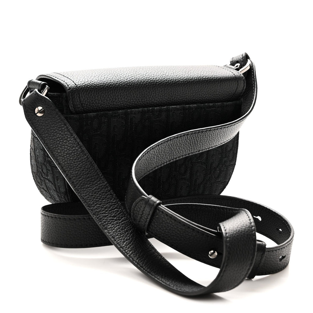 Oblique Jacquard Grained Calfskin Mini Saddle Messenger Bag With Flap Black