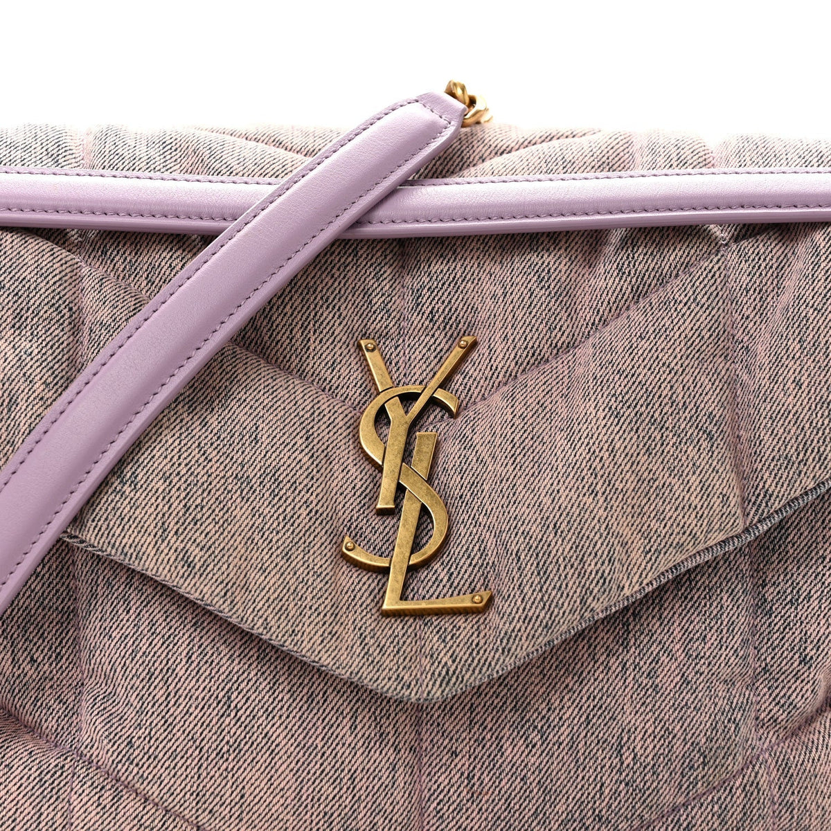 Denim Quilted Medium Loulou Puffer Monogram Chain Satchel Bleached Lilac