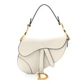 Grained Calfskin Mini Saddle Bag White