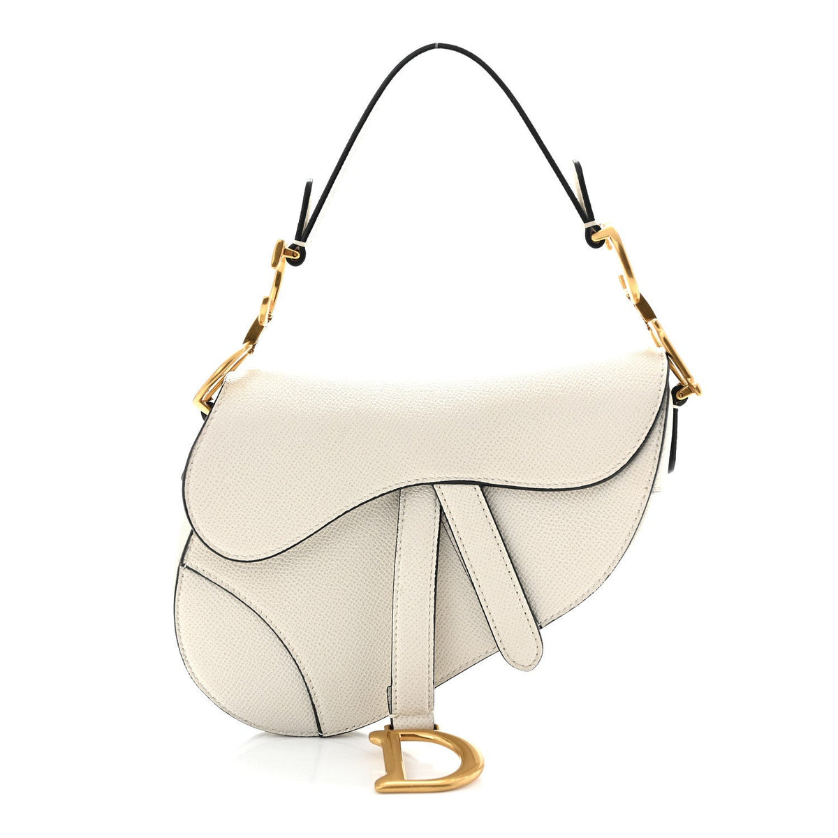 Grained Calfskin Mini Saddle Bag White