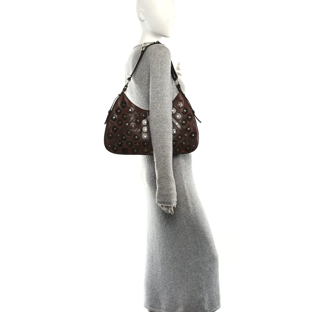 Calfskin Wood Embellished Mombasa Hobo Brown