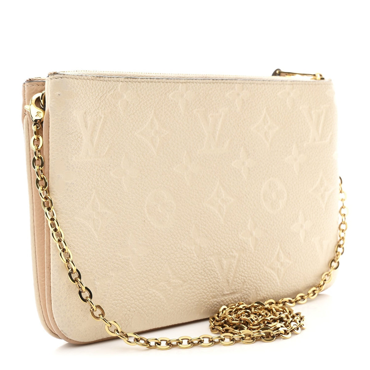 Empreinte Double Zip Pochette Beige Rose Creme