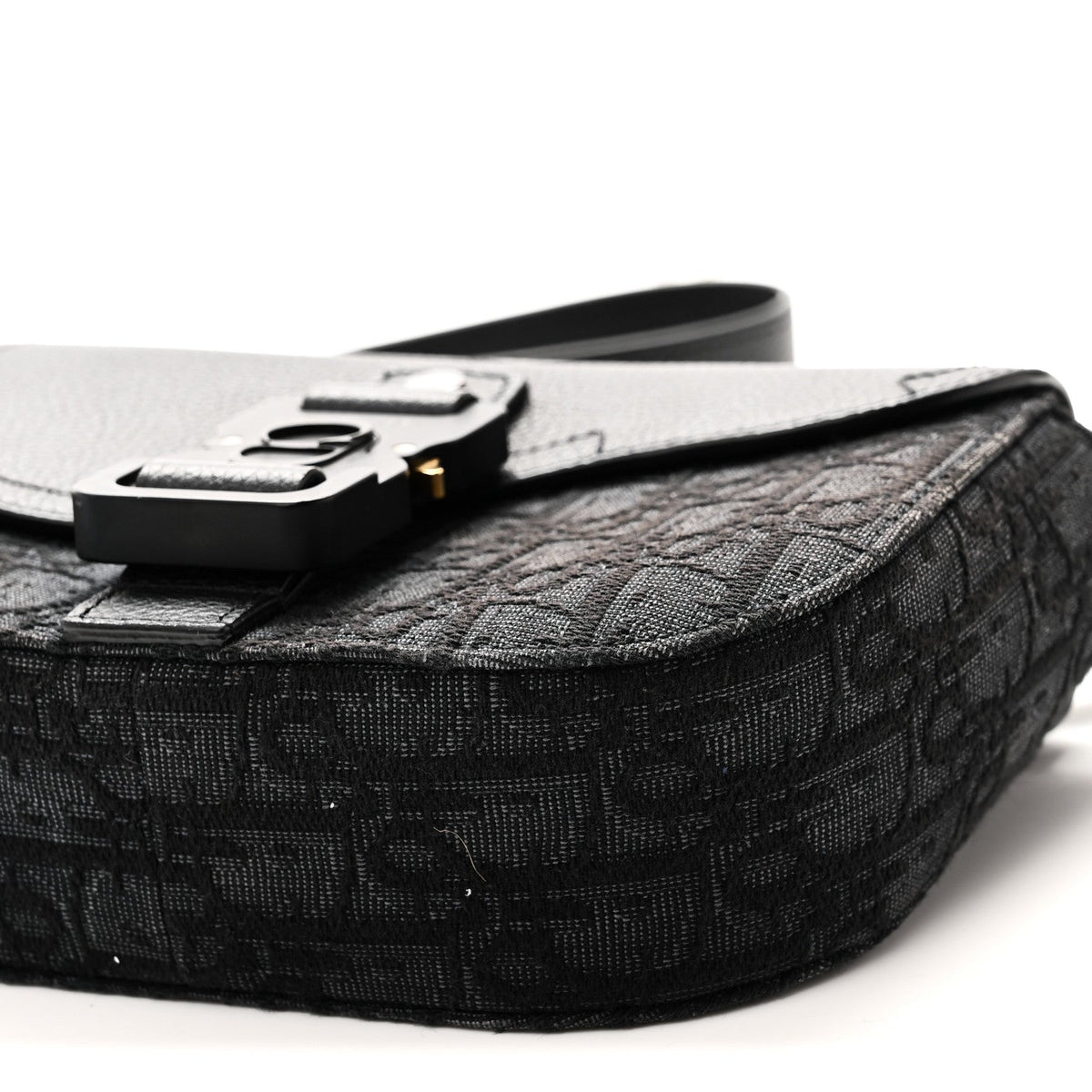 Oblique Jacquard Grained Calfskin Mini Saddle Messenger Bag With Flap Black