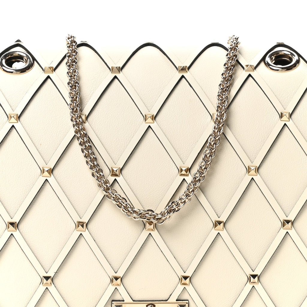 Smooth Calfskin Quilted Beehive Shoulder Bag Light Ivory