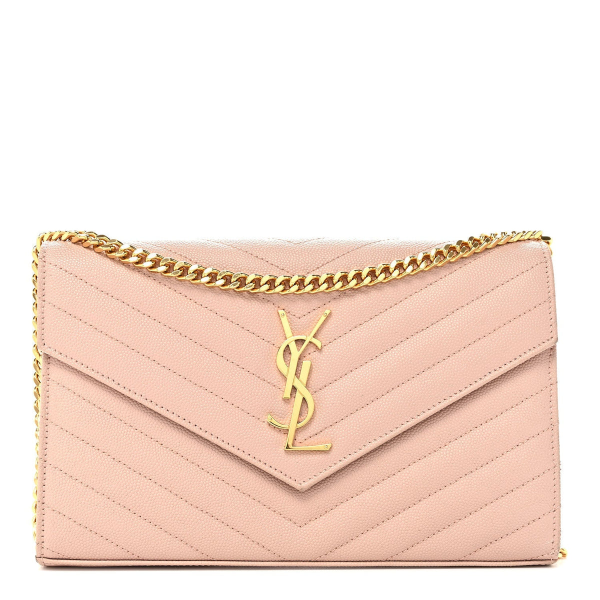 Grain De Poudre Matelasse Chevron Monogram Chain Wallet Pale Pink