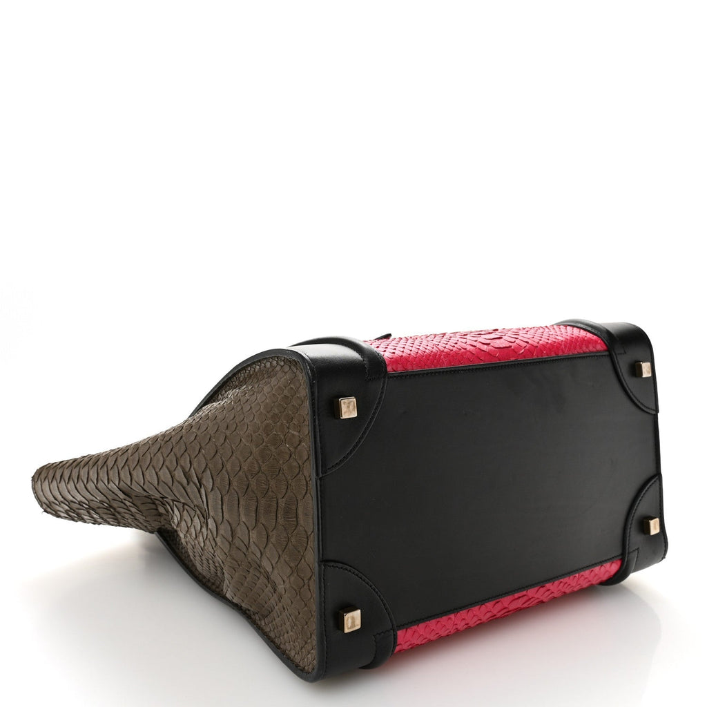 Snakeskin Smooth Calfskin Mini Tri-Color Luggage Fuchsia
