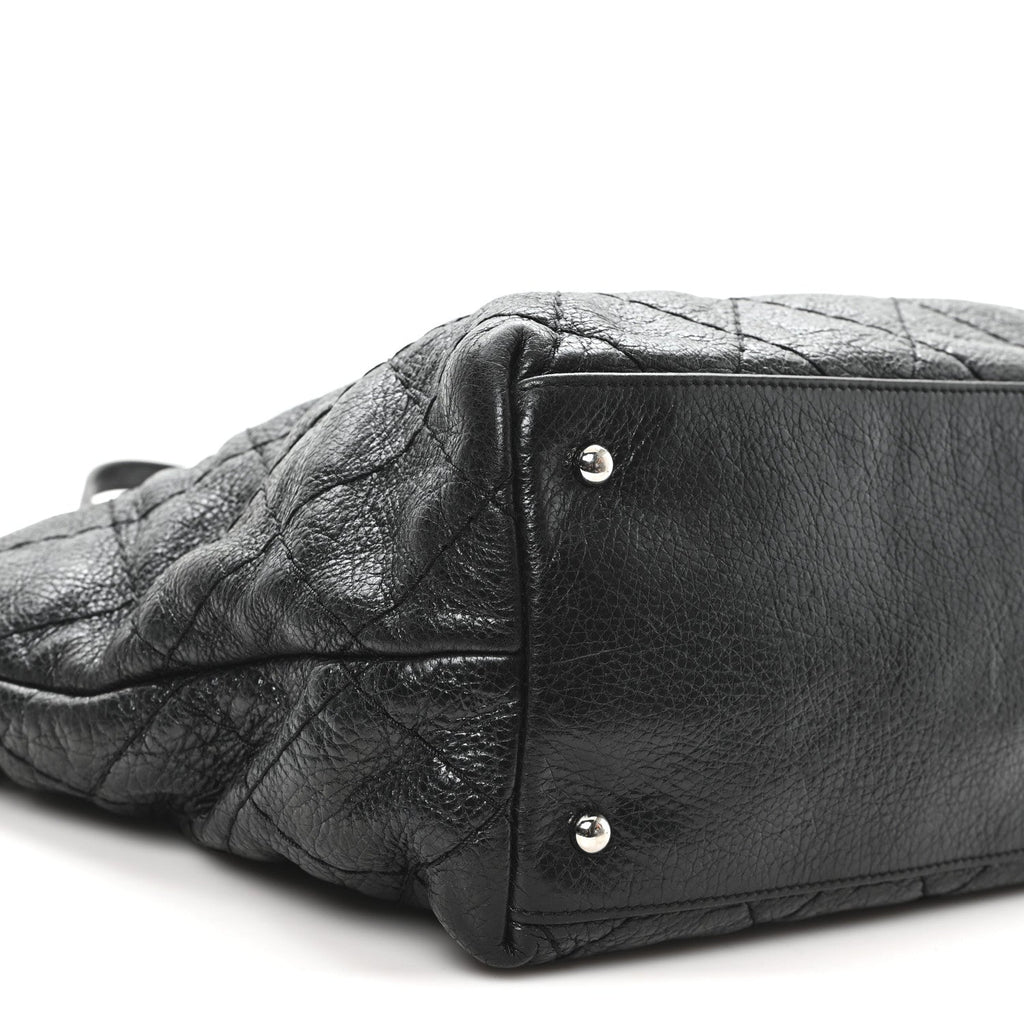 Glazed Calfskin Large On The Road Tote Black