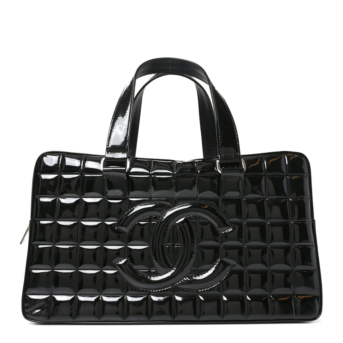 Patent Quilted Chocolate Bar Bowler Black