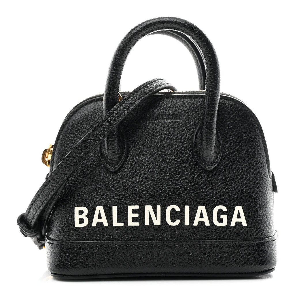 Grained Calfskin Logo Mini Ville Top Handle Bag Black White