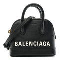 Grained Calfskin Logo Mini Ville Top Handle Bag Black White