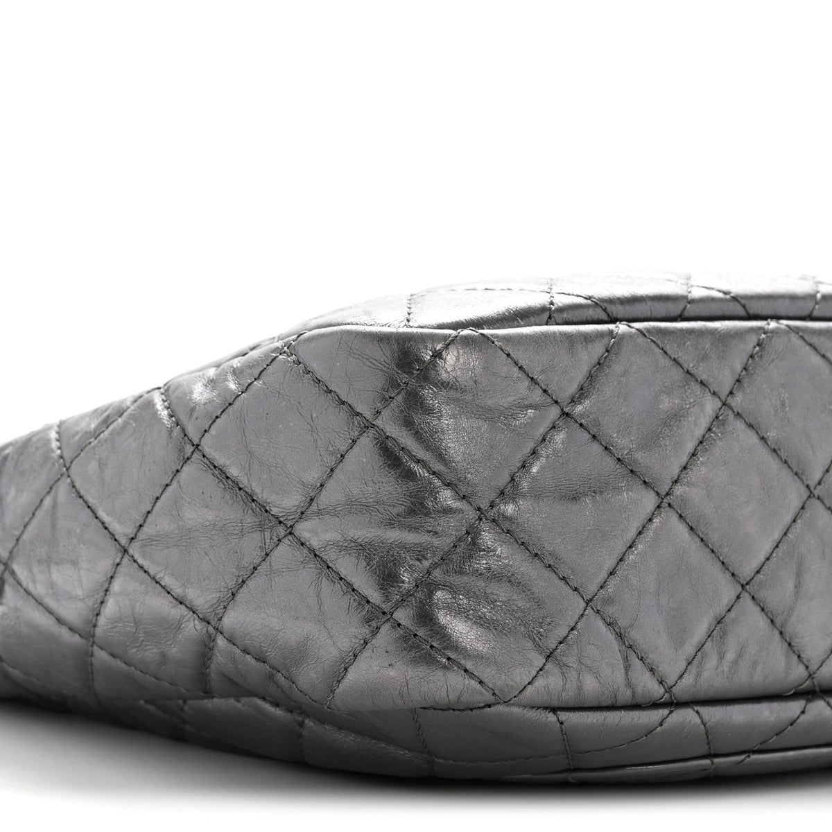 Metallic Aged Calfskin Quilted Large Reissue Camera Case Silver