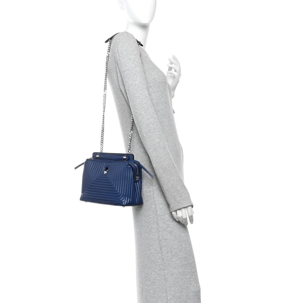 Shiny Nappa Trapuntata Chain Small DotCom Click Chain Satchel Blue