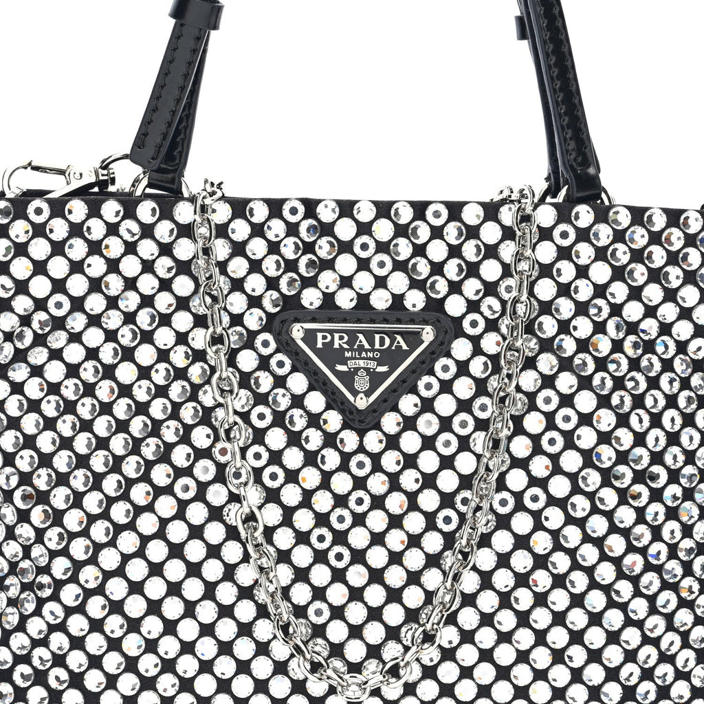 Satin Crystal Metal Triangle Logo Chain Crossbody Handbag Cristal