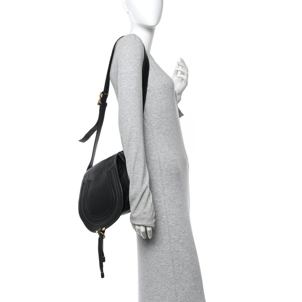 Calfskin Medium Marcie Round Crossbody Bag Black