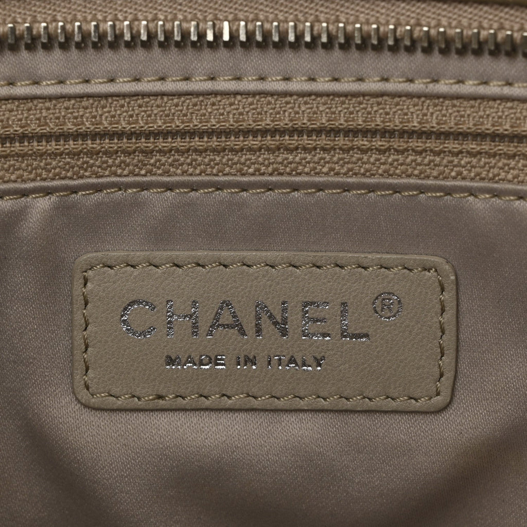Patent Quilted Accordion Shopping Tote Beige