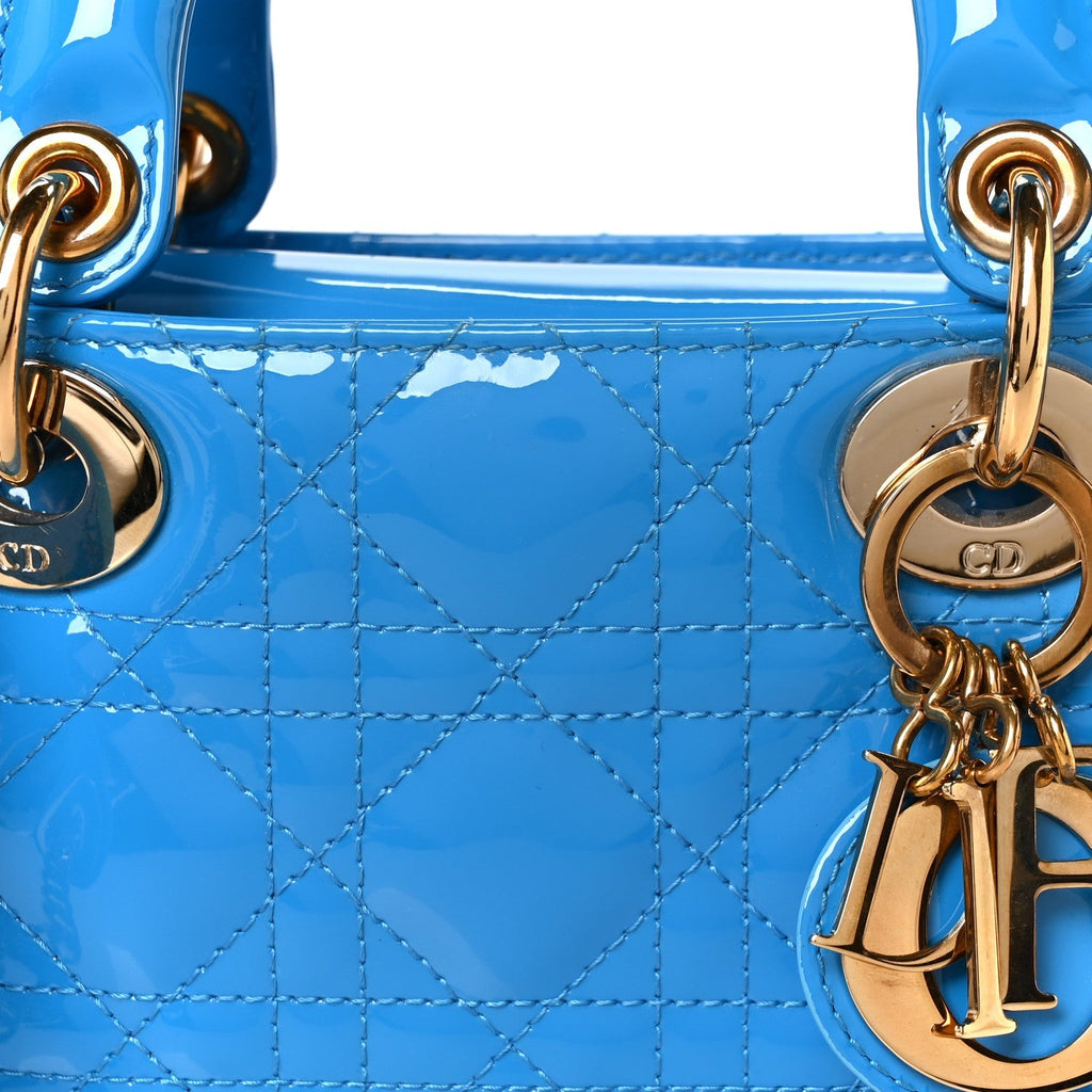 Patent Cannage Mini Lady Dior Blue