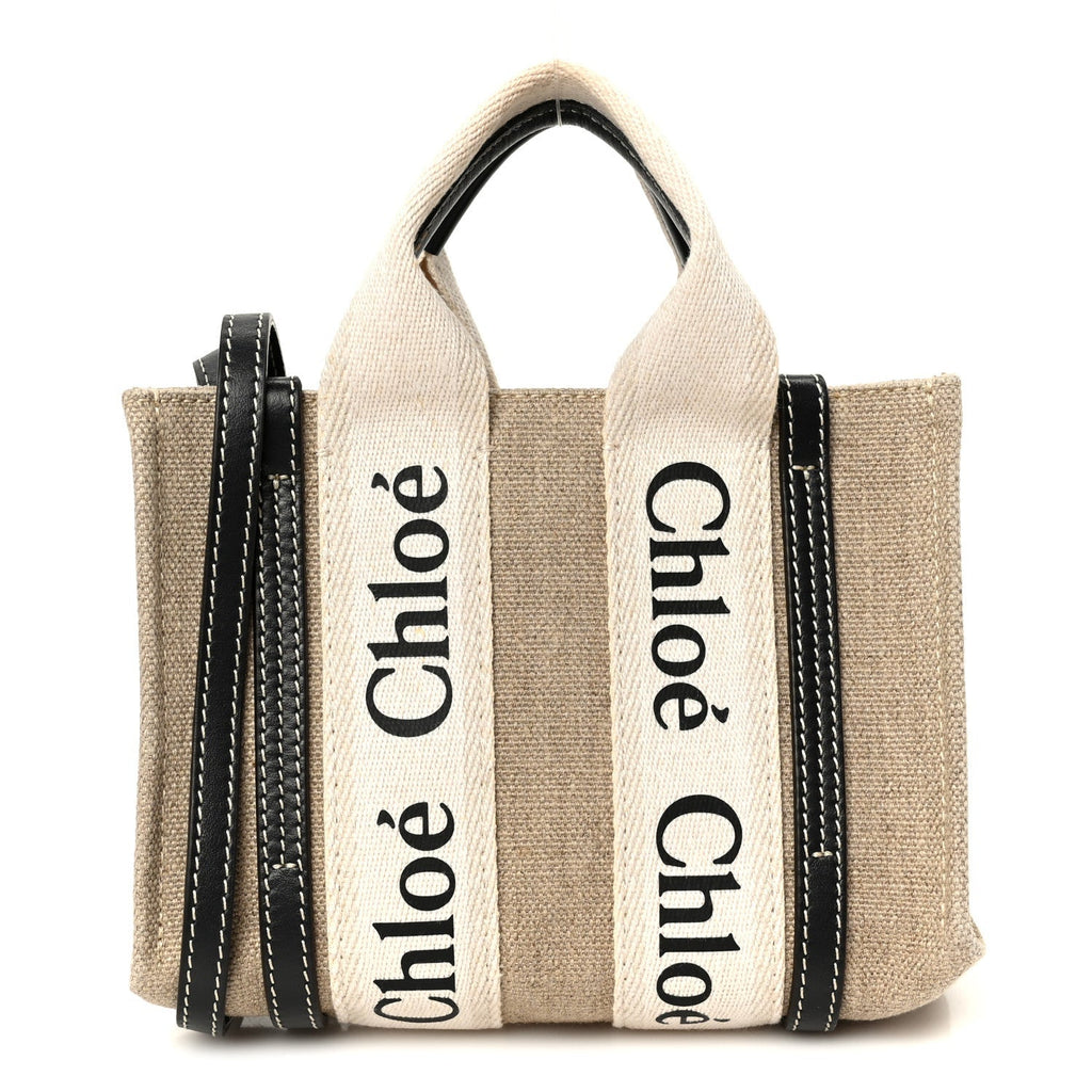 Linen Calfskin Mini Woody Ribbon Tote White Navy