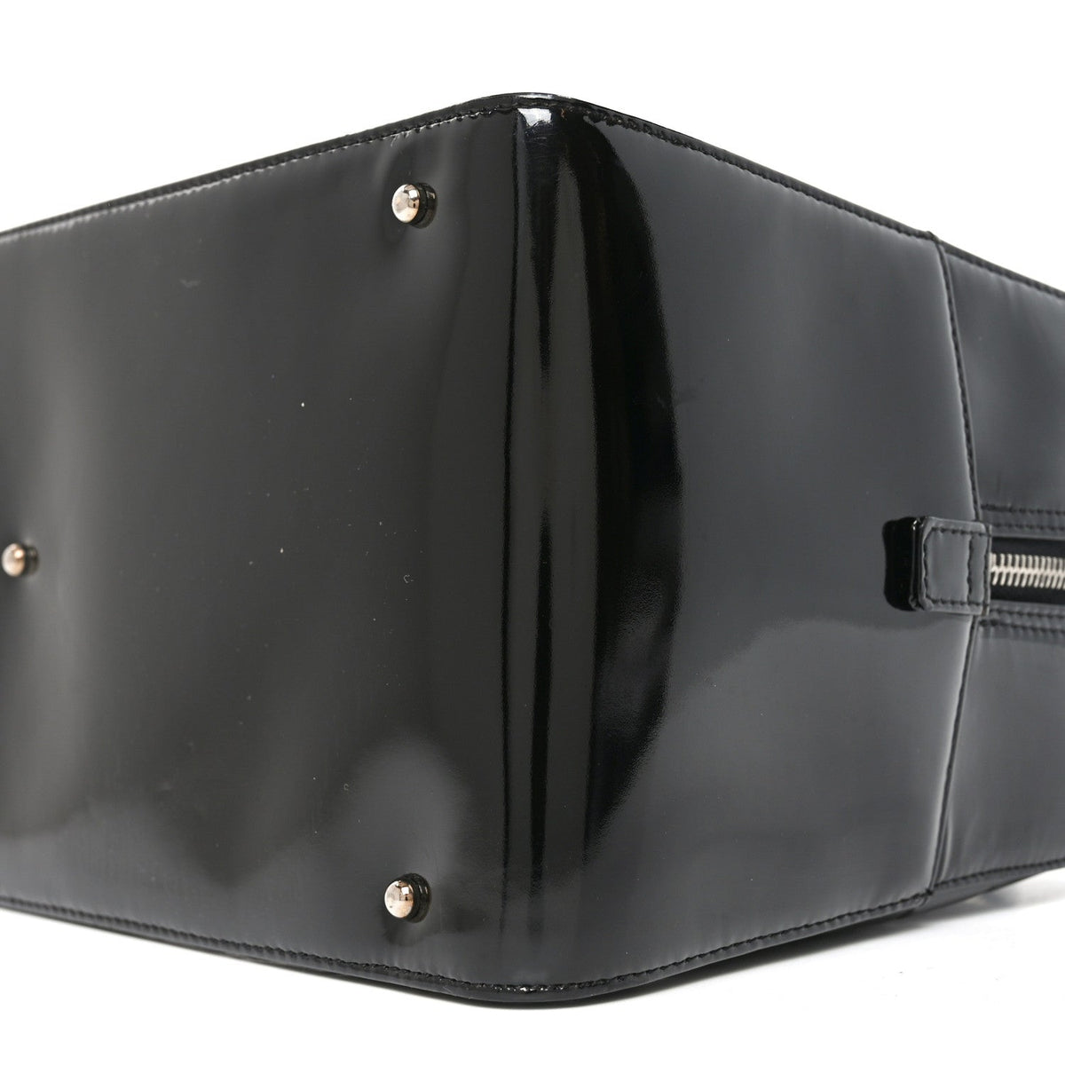 Patent Quilted Chocolate Bar Bowler Black
