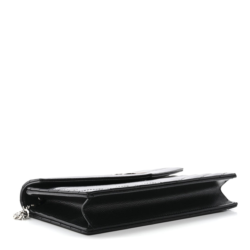 Grain De Poudre Matelasse Chevron Monogram Envelope Chain Wallet Black