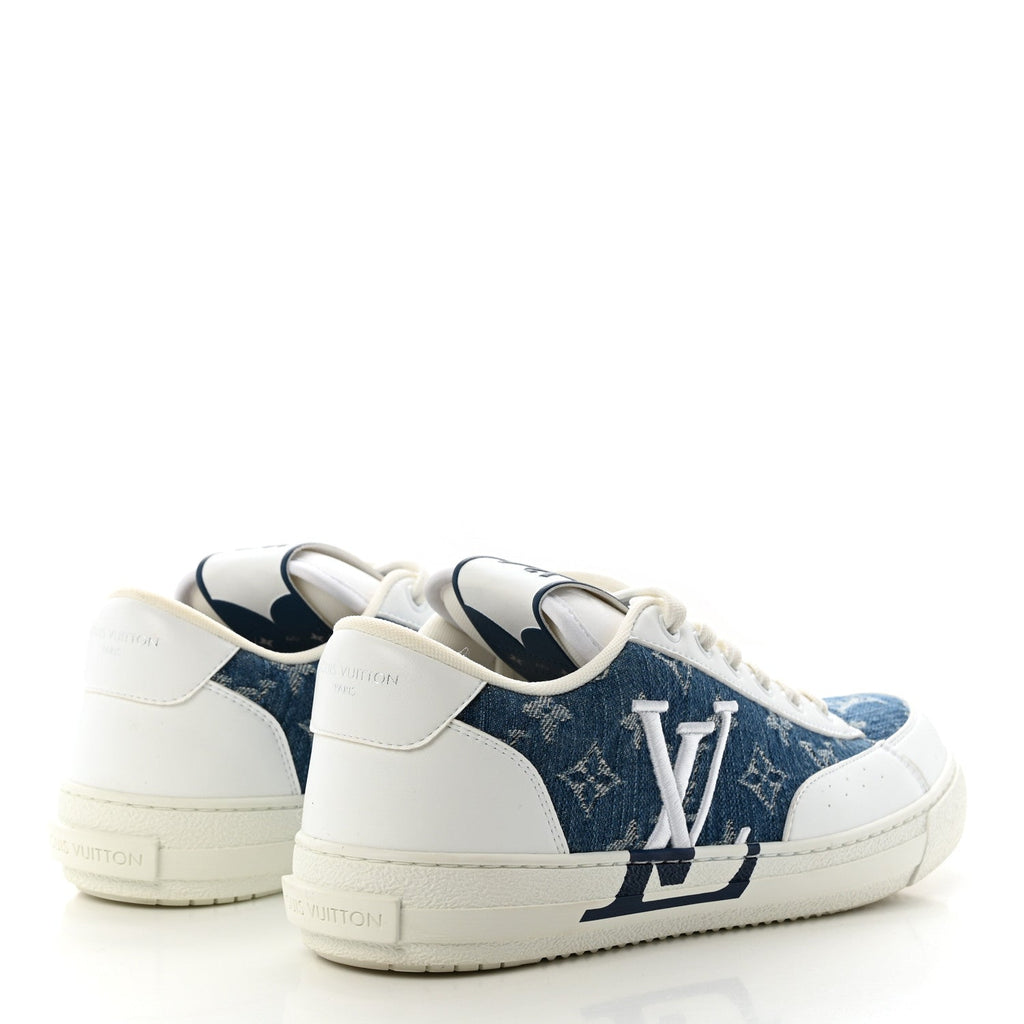 Calfskin Monogram Denim Womens Charlie Sneakers 40 White Blue