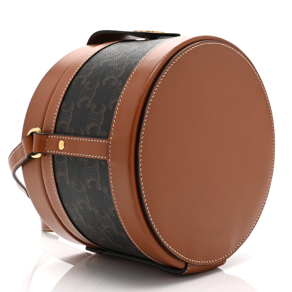 Calfskin Triomphe Canvas Medium Tambour Bag Tan