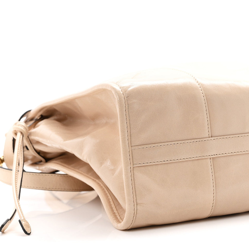 Glossy Calfskin Triangle Large Bonnie Shoulder Bag Travertine