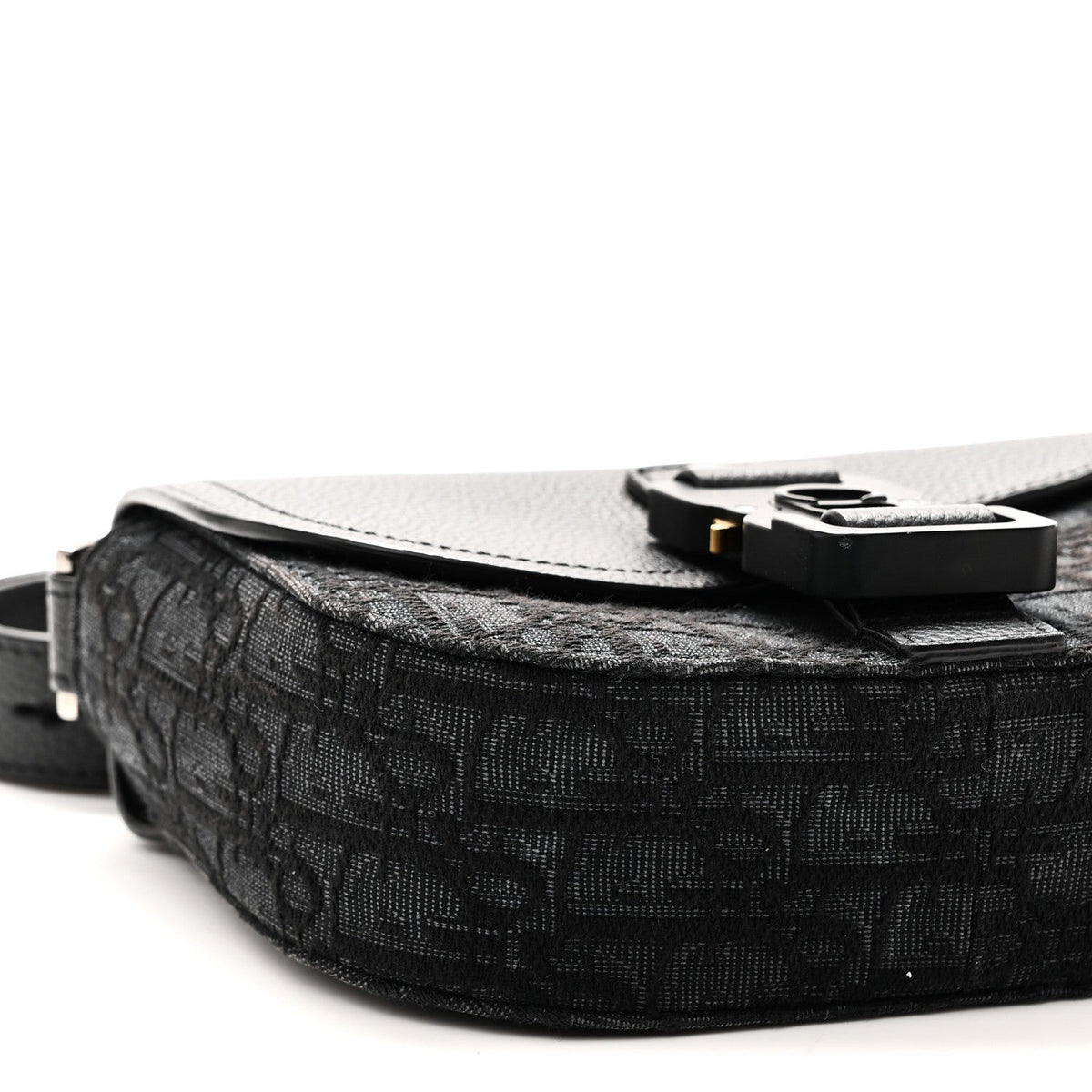 Oblique Jacquard Grained Calfskin Mini Saddle Messenger Bag With Flap Black