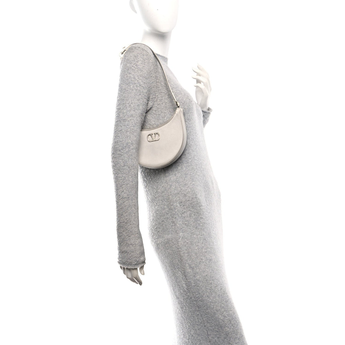 Satin Mini Crystal Vlogo Hobo Bag Silver