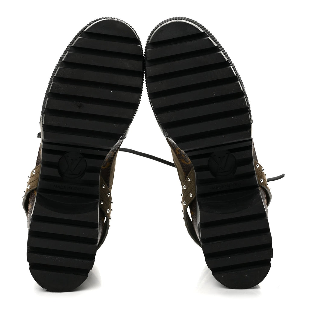 Suede Calfskin Monogram Laureate Platform Desert Boots 38 Kaki