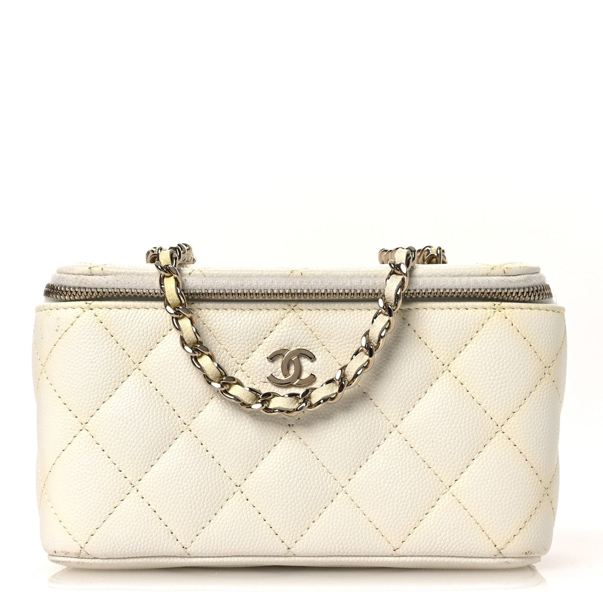 Caviar Quilted Small Vanity Case With Chain White