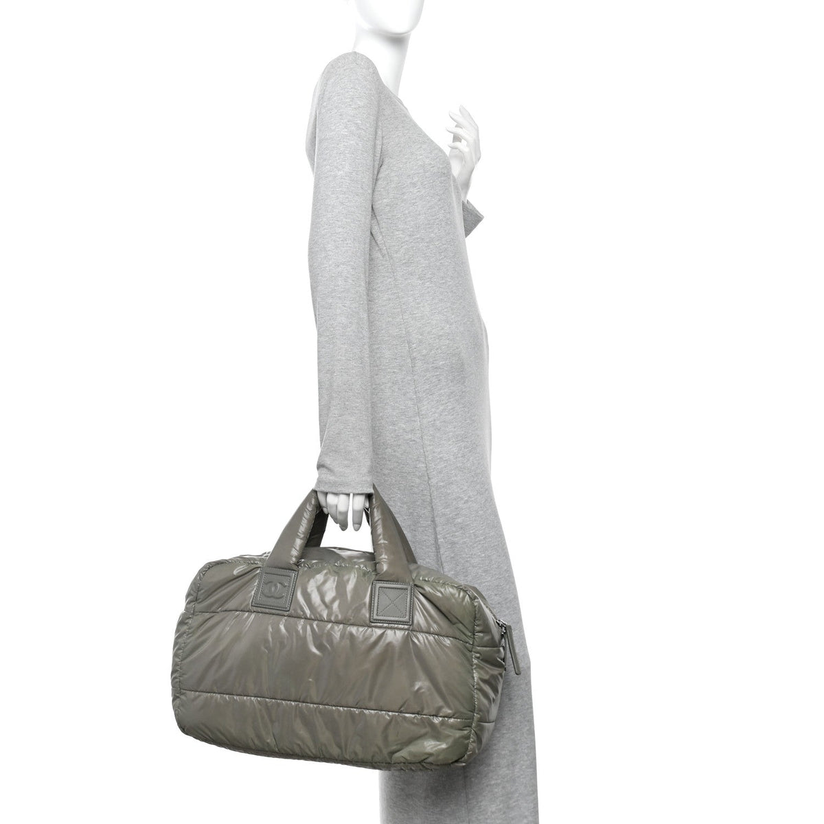 Nylon Quilted Coco Cocoon Reversible Tote Grey