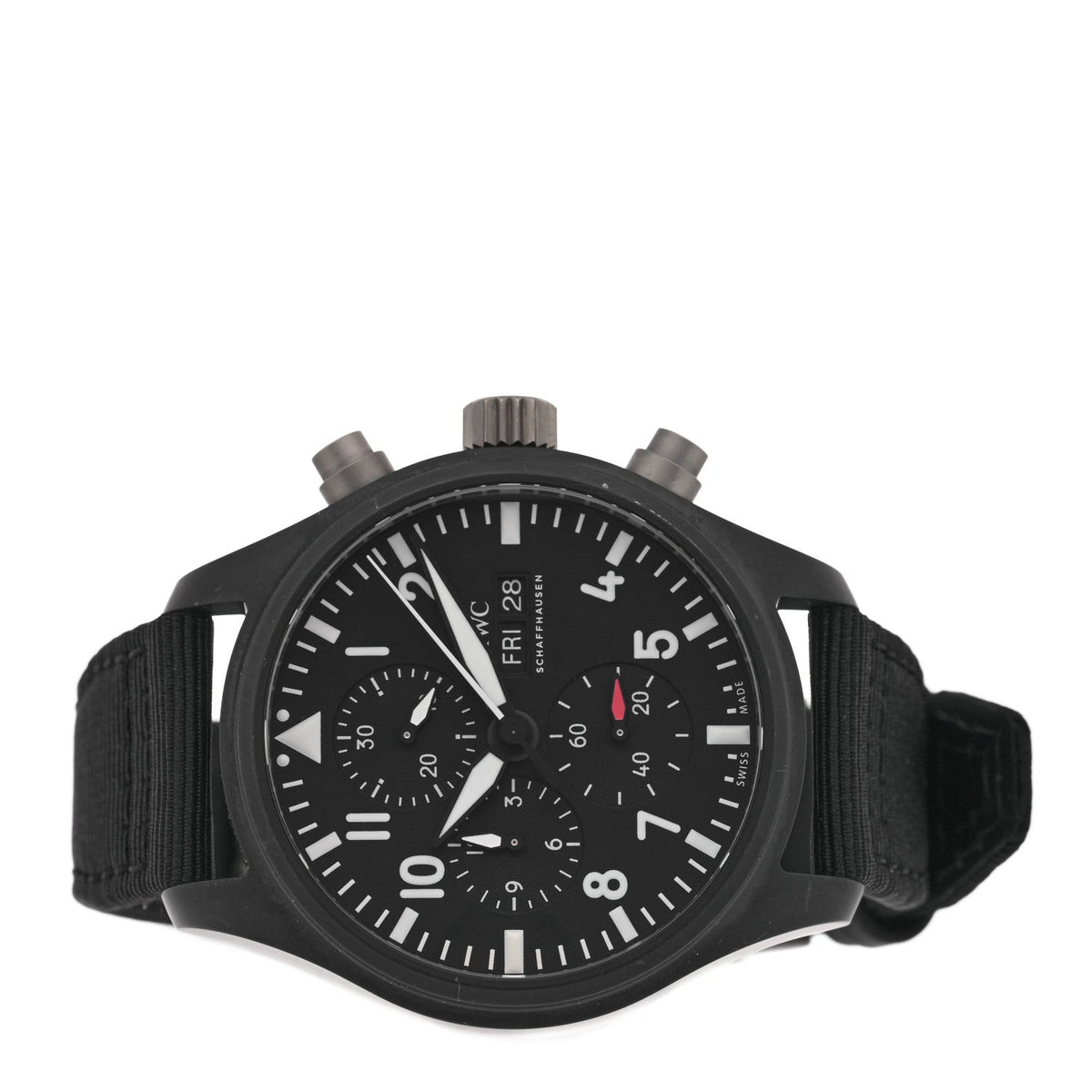 Ceramic Titanium Fabric 44mm Pilot Top Gun Chronograph Automatic Watch Black IW389101