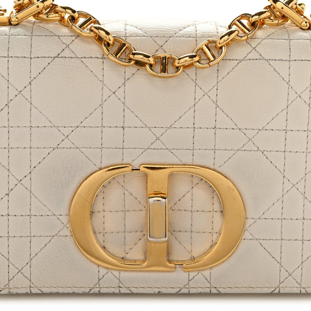 Calfskin Cannage Small Caro Bag Ivory