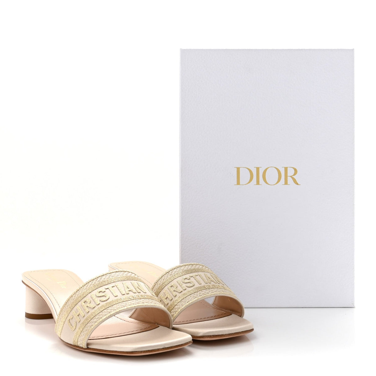 Metallic Satin Embroidered Dway 35mm Slide Sandals 40.5 Pale Gold