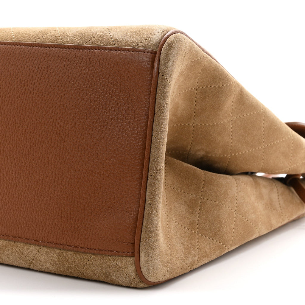 Grained Calfskin Suede Large Urban Essentials Shopping Bag Dark Beige Camel