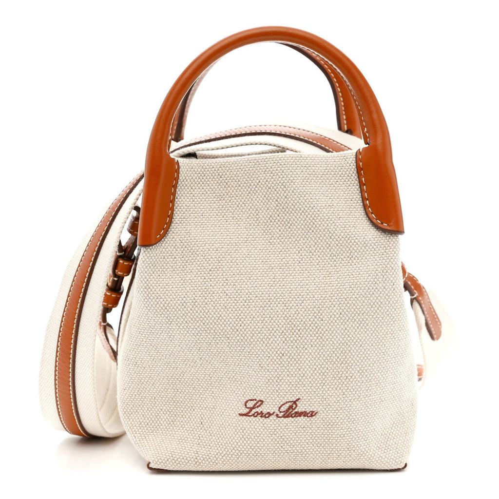 Cotton Linen Calfskin Micro Bale Bag Natural Warm Tan
