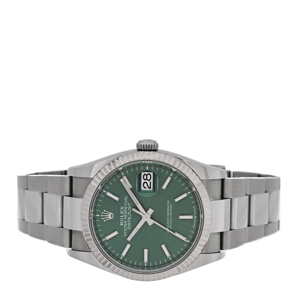 Stainless Steel 18K White Gold 36mm Oyster Perpetual Datejust Watch Mint Green 126234