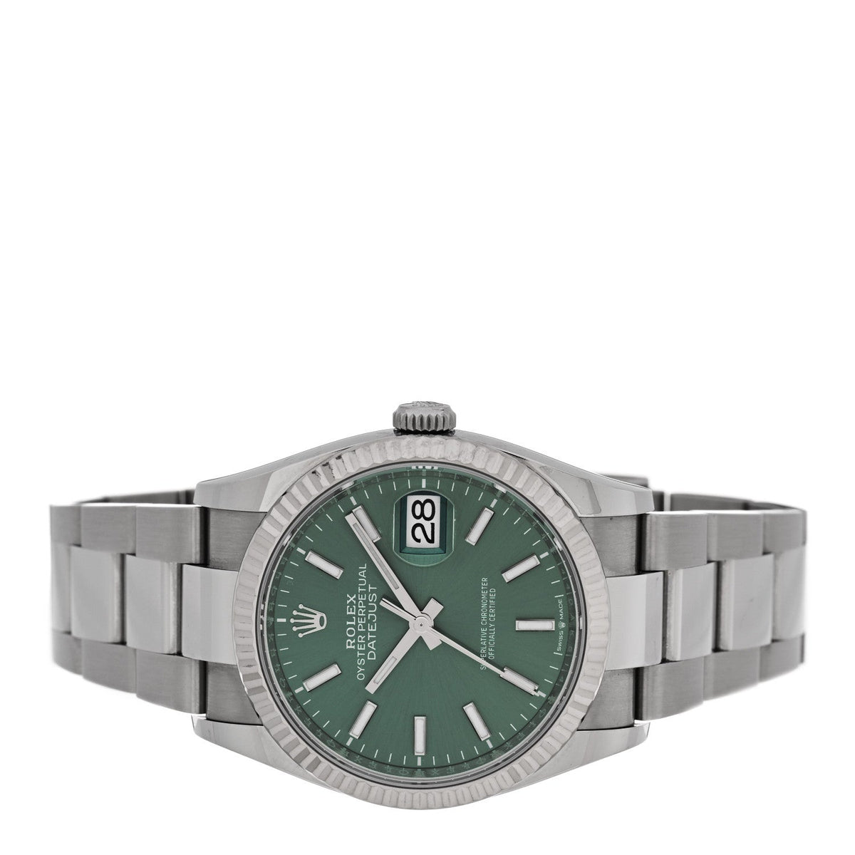 Stainless Steel 18K White Gold 36mm Oyster Perpetual Datejust Watch Mint Green 126234