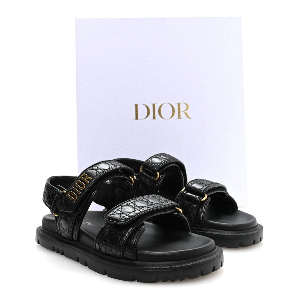 Calfskin Cannage Dioract 10mm Sandals 36 Black