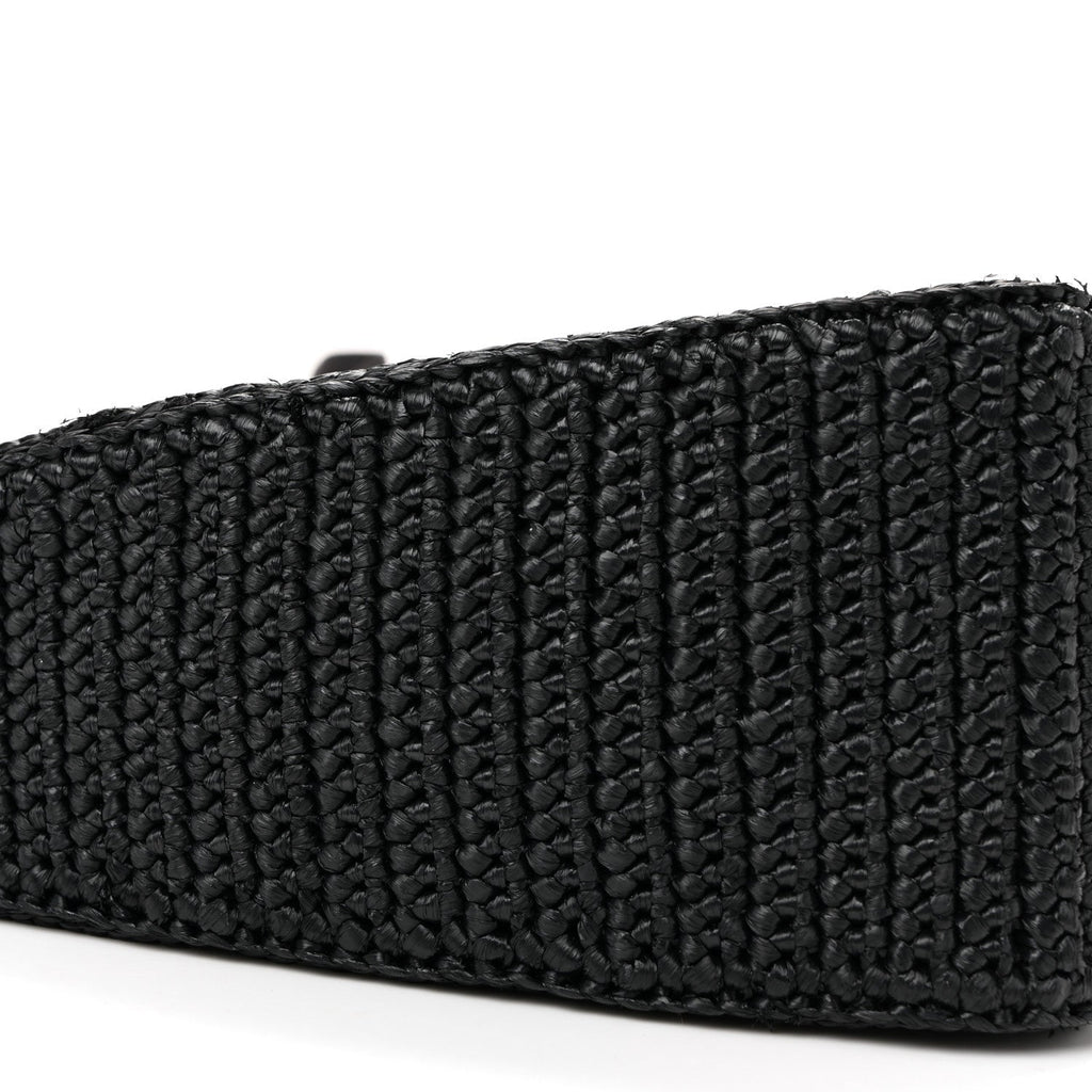 Yarn Raffia Effect Crochet Triangle Shoulder Bag Black