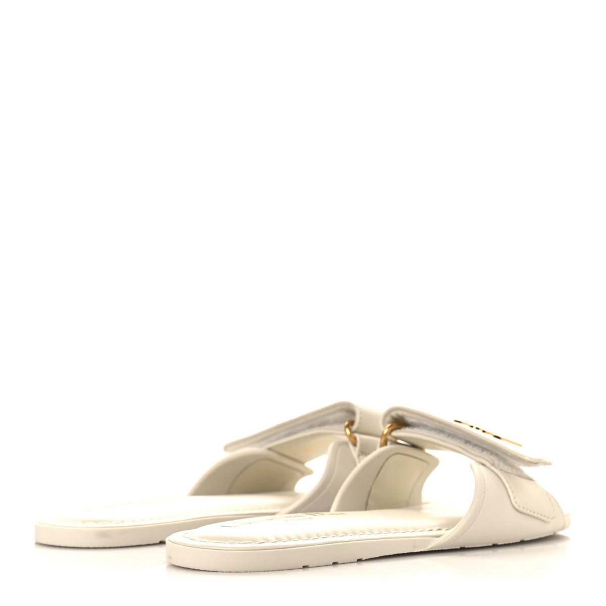 Lambskin Rubber Dioriviera Dioract Flat Slide Sandals 35 White