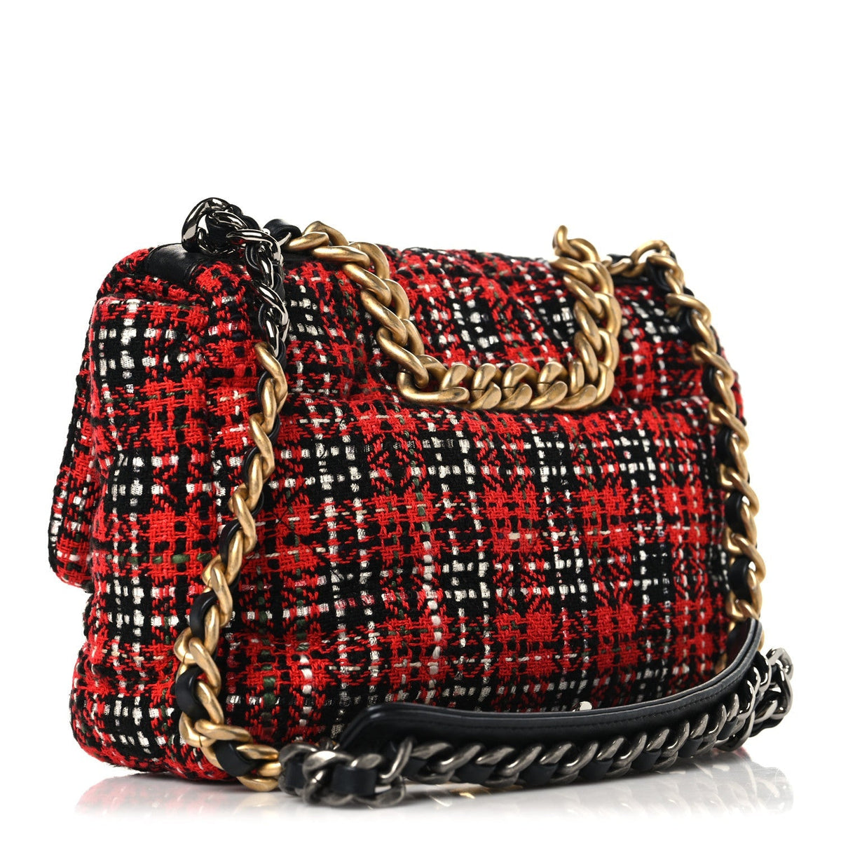 Tweed Quilted Medium Chanel 19 Flap Red Black