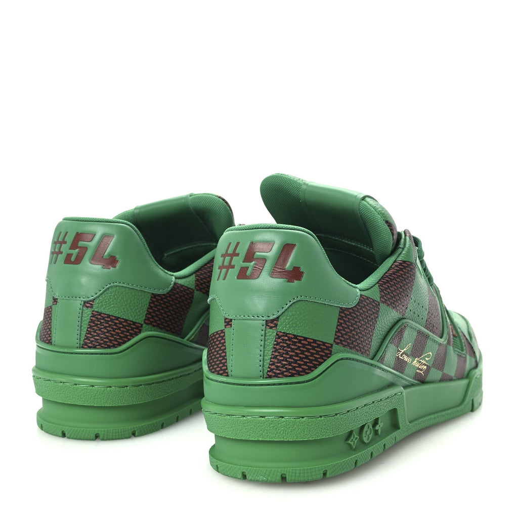Damier Pop Grained Calfskin Mens LV Trainer Sneakers 9.5 Green