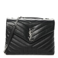 Calfskin Y Quilted Monogram Medium Loulou Chain Satchel Black