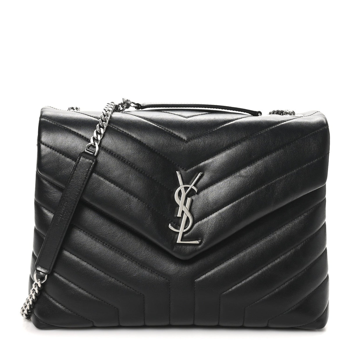 Calfskin Y Quilted Monogram Medium Loulou Chain Satchel Black