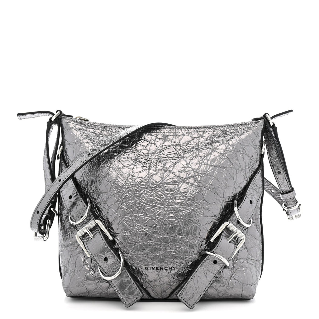 Metallic Calfskin Small Voyou Bag Silver